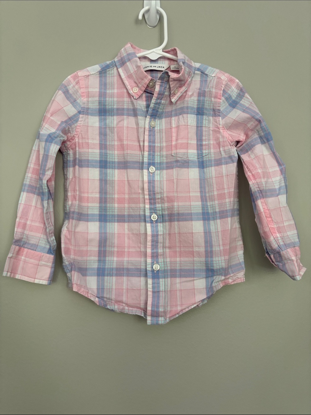 Janie and Jack Pink & Blue Plaid Cotton Button-Down